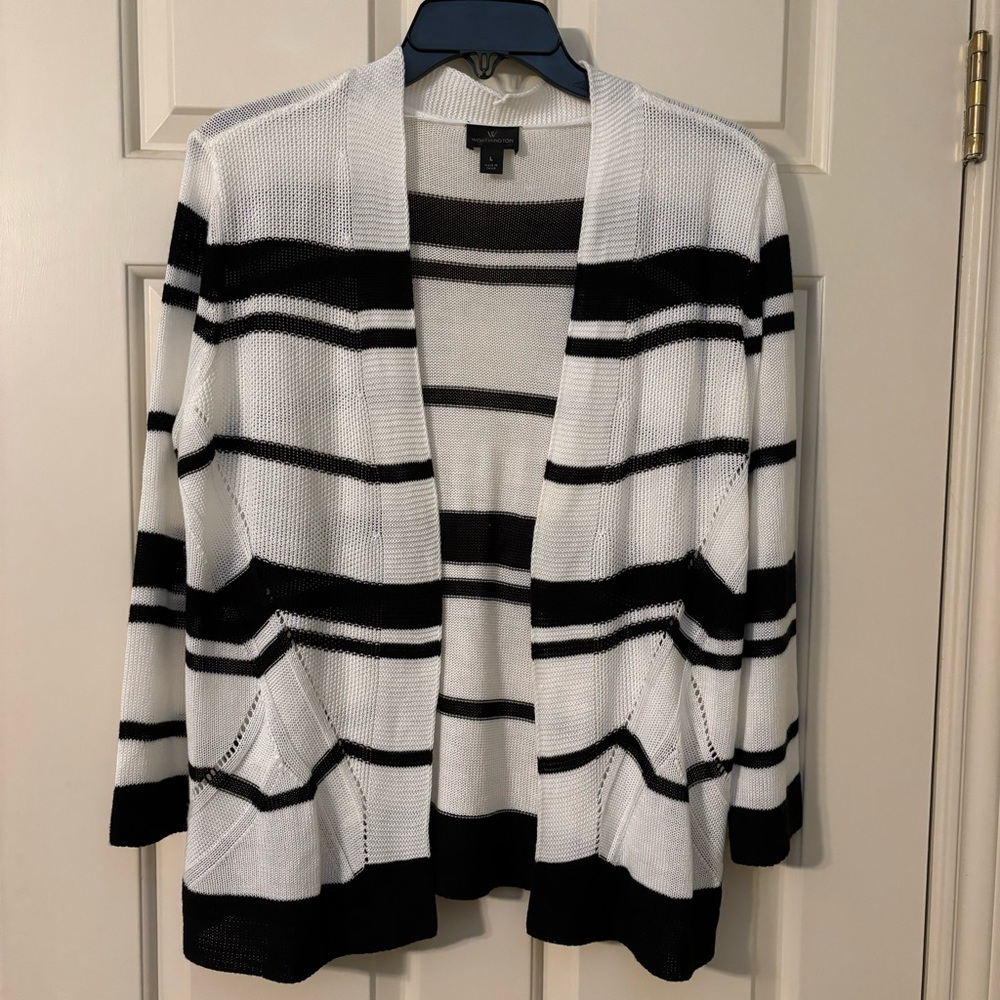Worthington Black and White Open Sweater